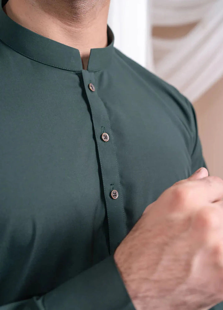 Muraqsh Blended Mens Bottle Green Luxury Blended Kurta Shalwar
