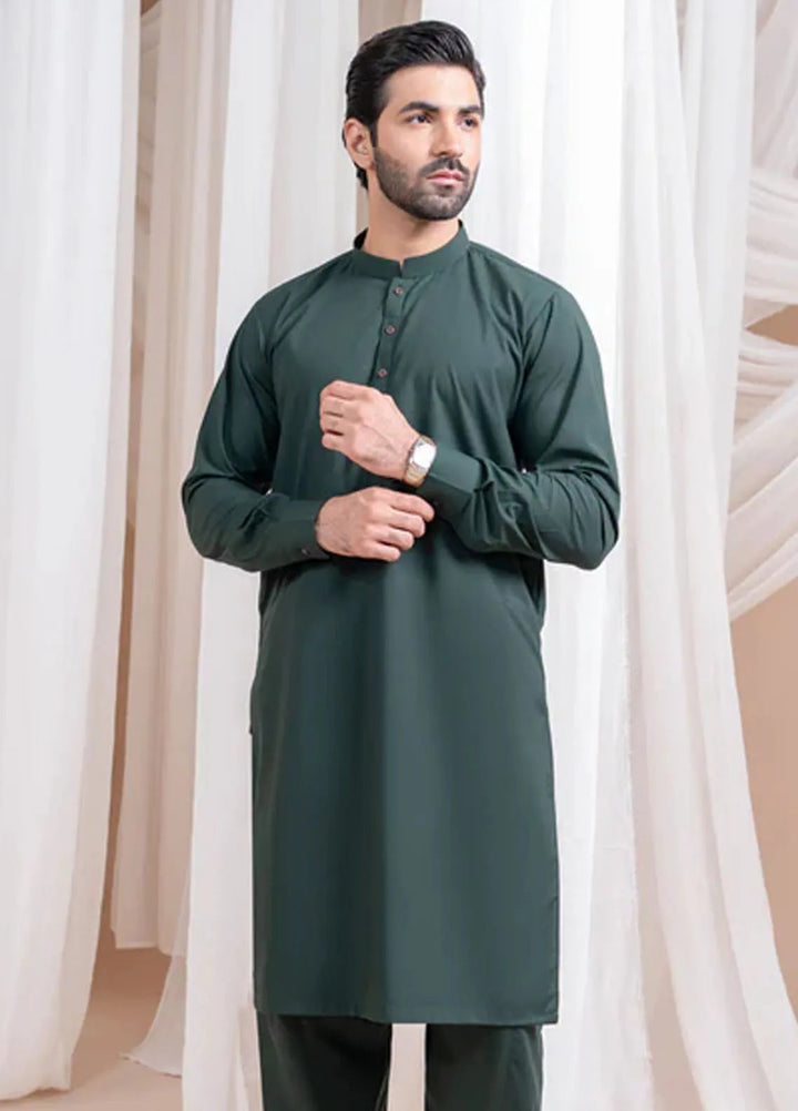 Muraqsh Blended Mens Bottle Green Luxury Blended Kurta Shalwar
