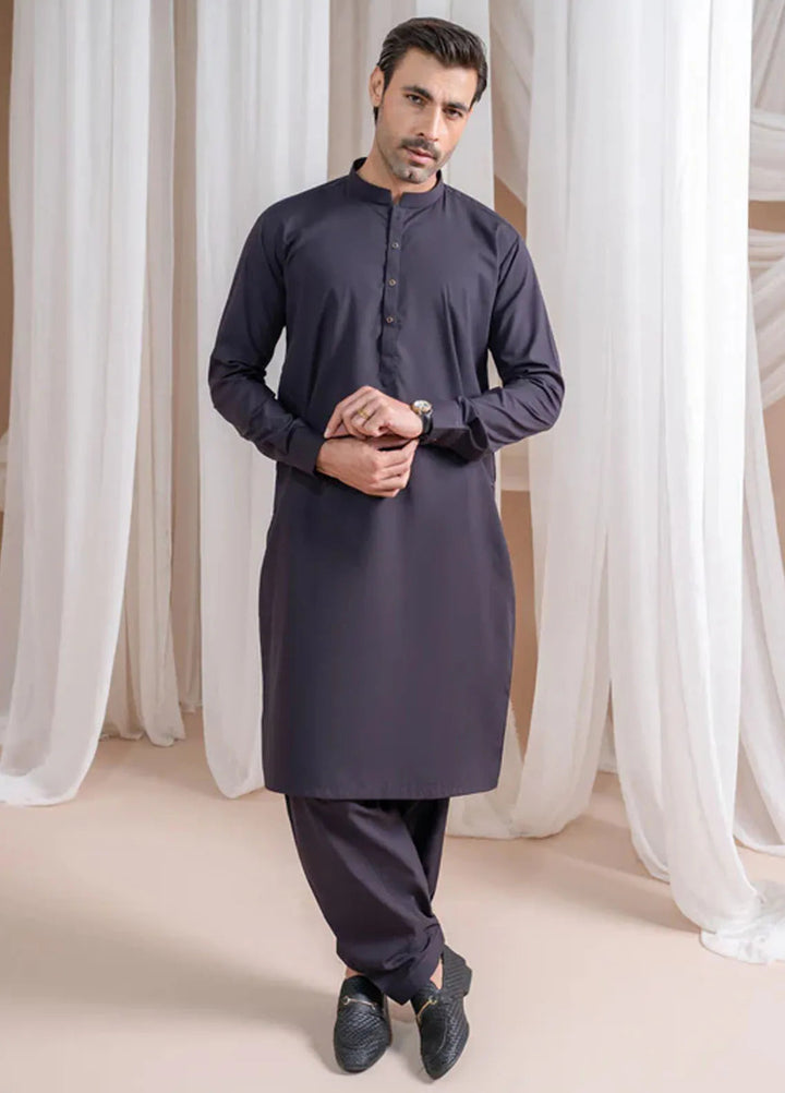 Muraqsh Blended Mens Deep Burgundy Luxury Blended Kurta Shalwar