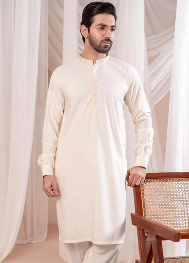 Muraqsh Blended Mens Formal Bosky White Kurta Shalwar