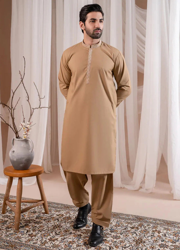 Muraqsh Blended Mens Formal Camel Kurta Shalwar