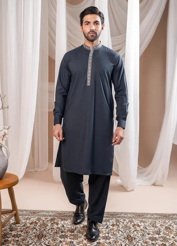 Muraqsh Blended Mens Formal Grey Kurta Shalwar