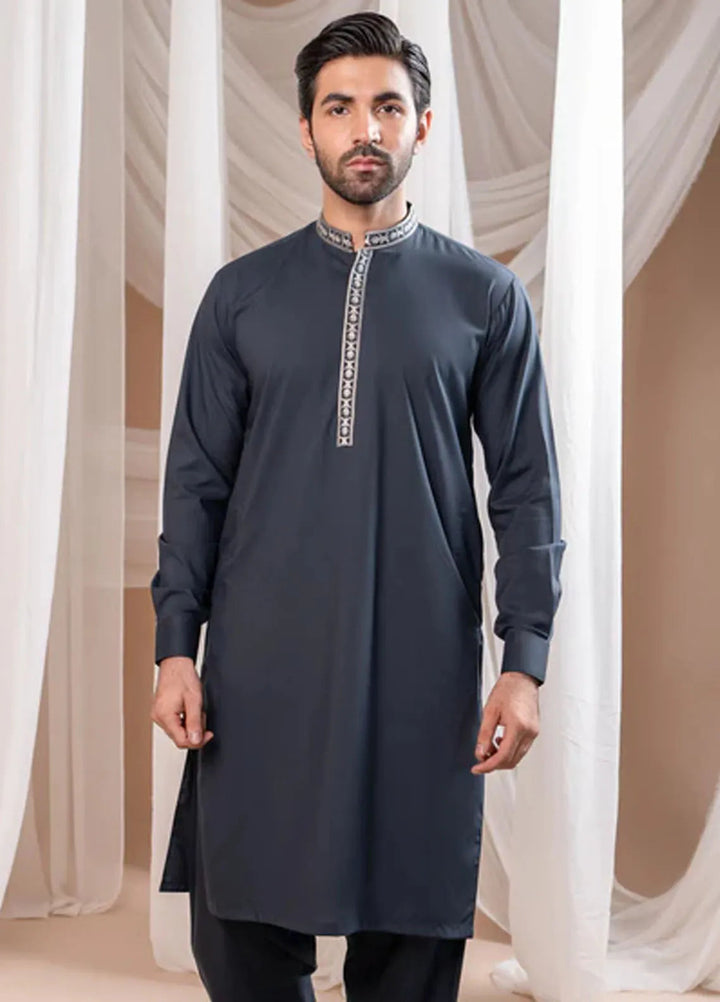 Muraqsh Blended Mens Formal Grey Kurta Shalwar