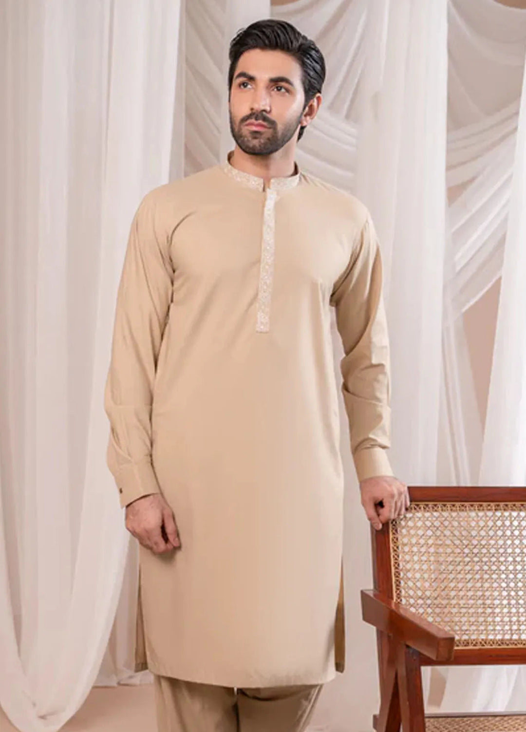 Muraqsh Blended Mens Formal Ivory Kurta Shalwar