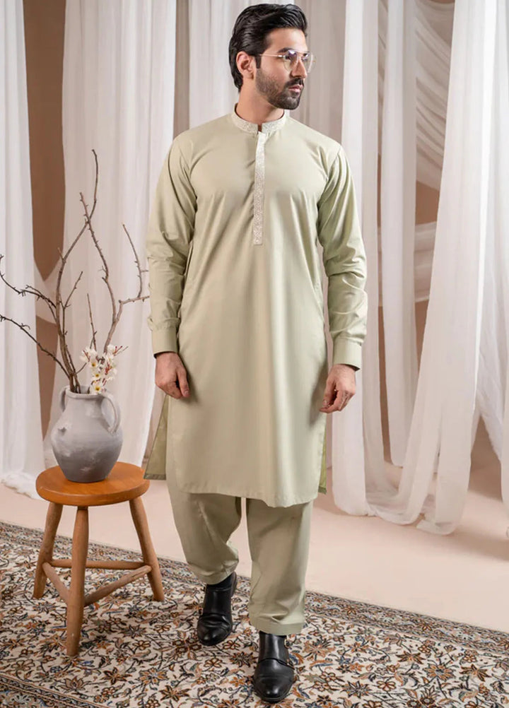 Muraqsh Blended Mens Formal Mint Green Kurta Shalwar