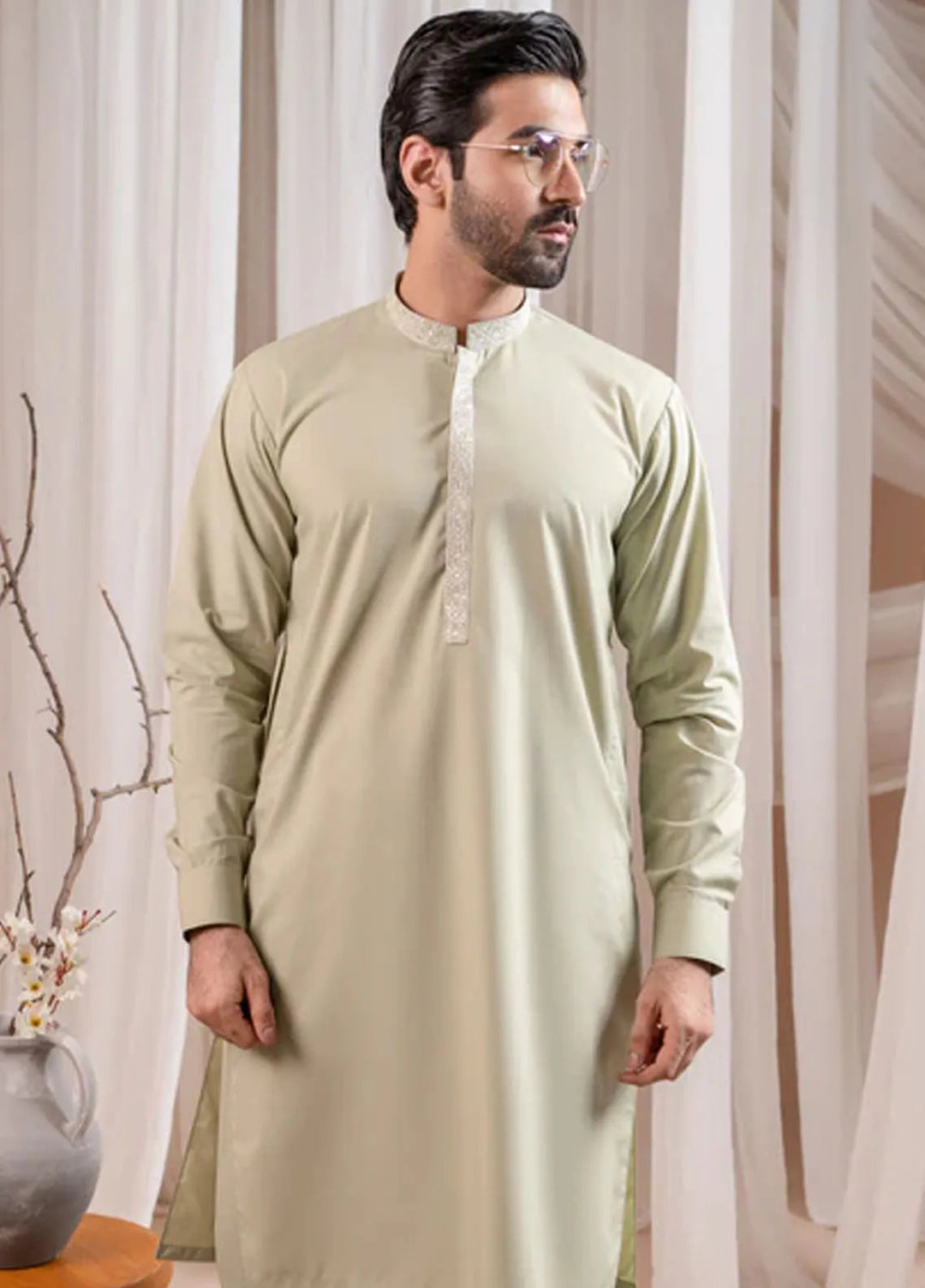 Muraqsh Blended Mens Formal Mint Green Kurta Shalwar