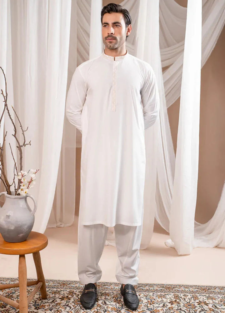 Muraqsh Blended Mens Formal Off White Kurta Shalwar