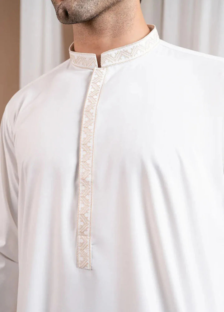 Muraqsh Blended Mens Formal Off White Kurta Shalwar