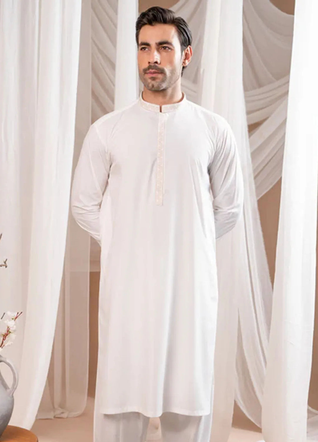 Muraqsh Blended Mens Formal Off White Kurta Shalwar