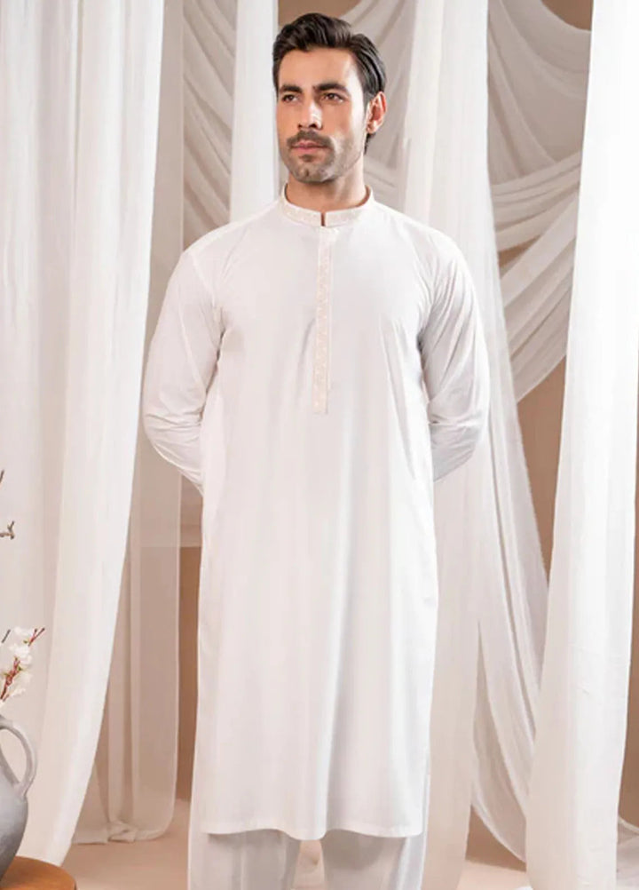 Muraqsh Blended Mens Formal Off White Kurta Shalwar