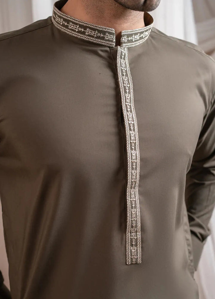 Muraqsh Blended Mens Formal Olive Green Kurta Shalwar