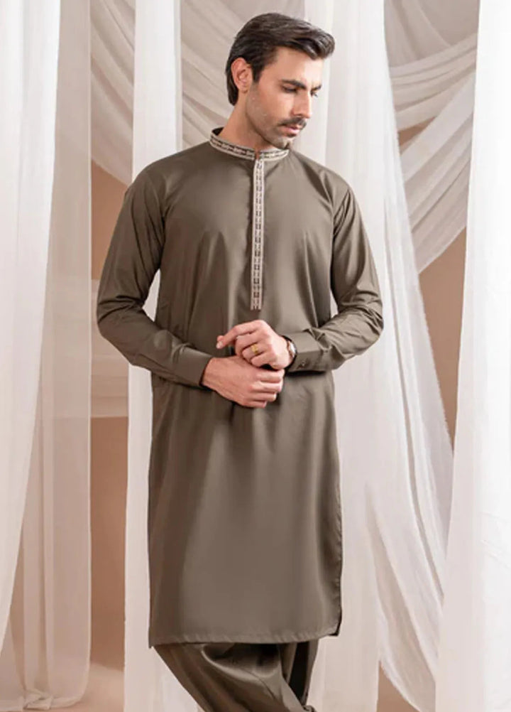 Muraqsh Blended Mens Formal Olive Green Kurta Shalwar