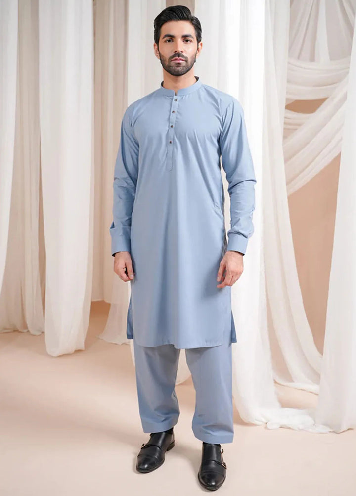 Muraqsh Blended Mens Sapphire Blue Luxury Blended Kurta Shalwar