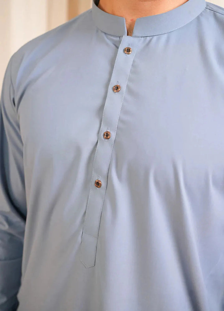 Muraqsh Blended Mens Sapphire Blue Luxury Blended Kurta Shalwar