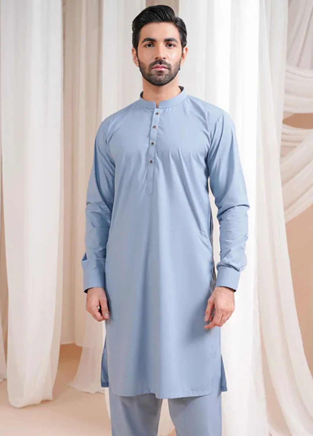 Muraqsh Blended Mens Sapphire Blue Luxury Blended Kurta Shalwar