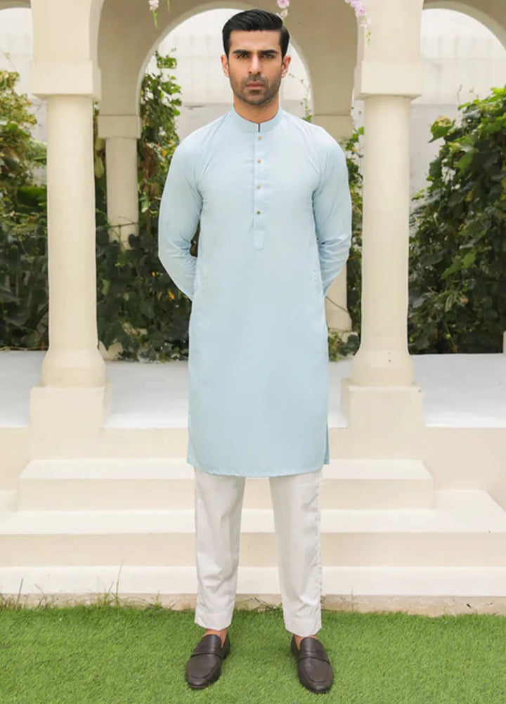 Muraqsh Blended Mens Sky Blue Kurta Trouser