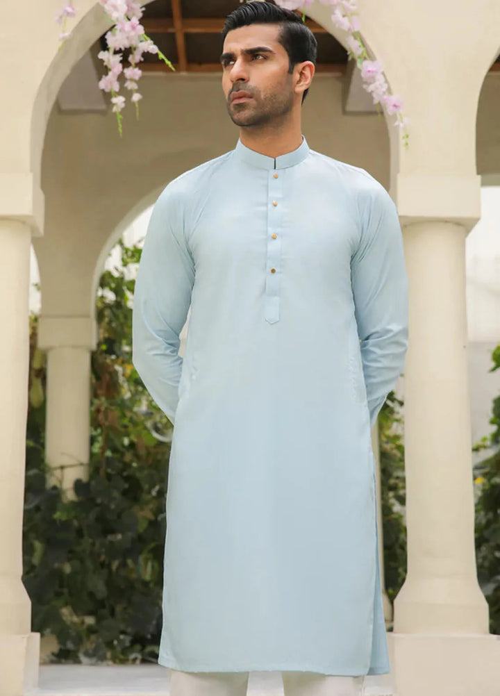 Muraqsh Blended Mens Sky Blue Kurta Trouser