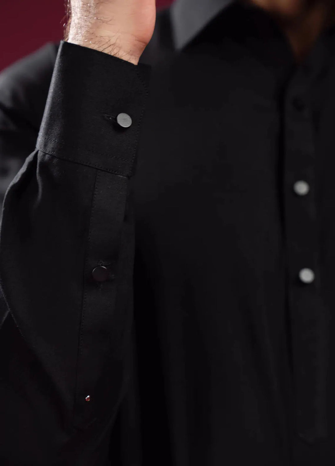 Muraqsh Blended Plain Mens Shalwar Kameez - Black French Collar