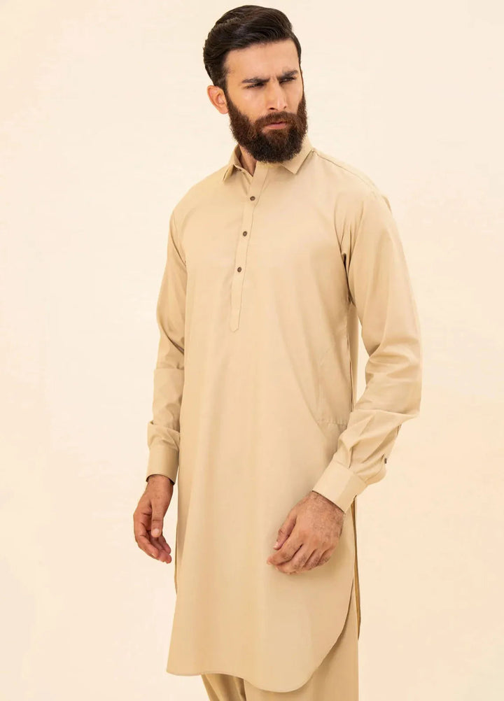 Muraqsh Blended Plain Mens Shalwar Kameez - Ivory French Collar