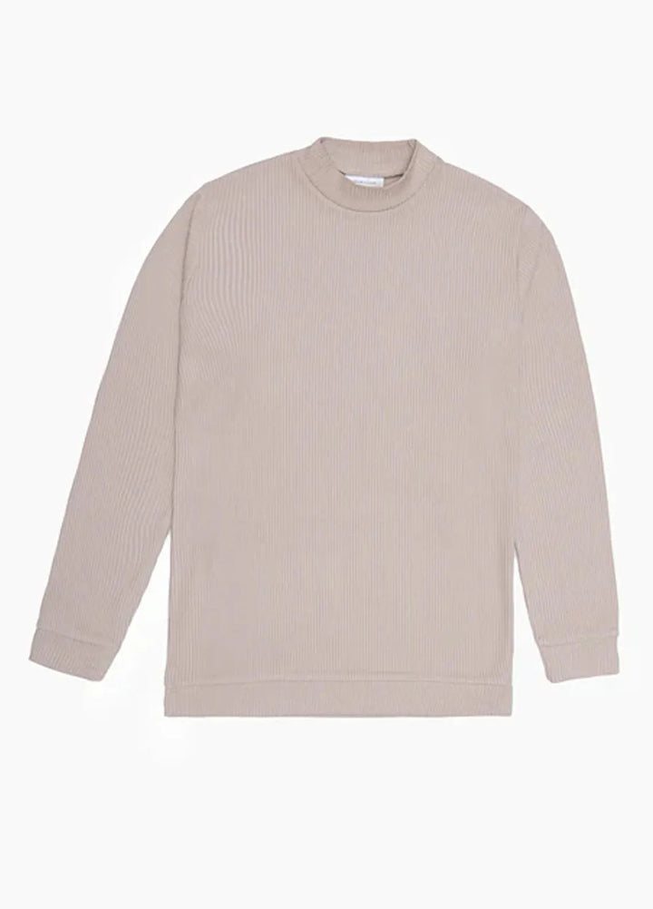 Muraqsh Mens Beige Drop Needle Mock Neck