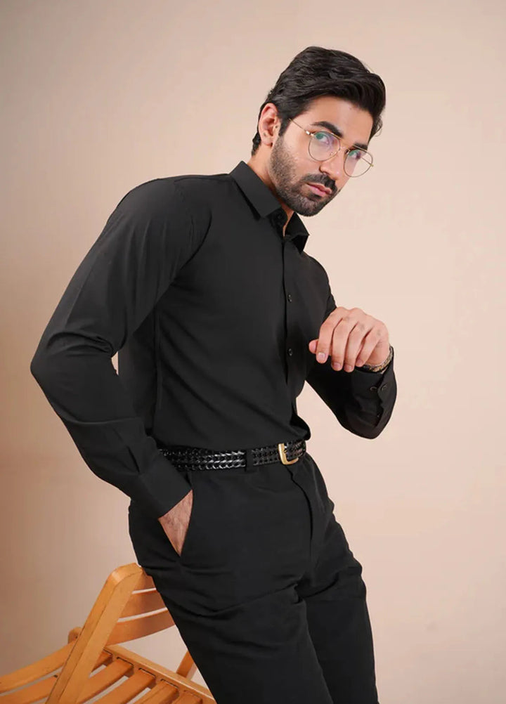 Muraqsh Mens Black Plain Formal Shirt
