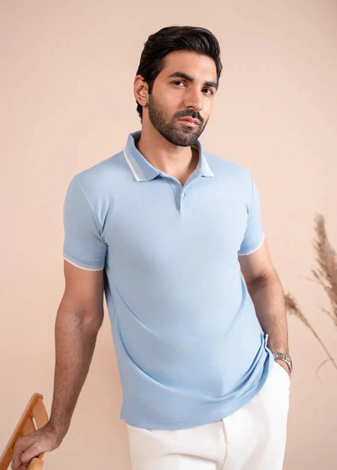 Muraqsh Mens Sky Blue Basic Polo