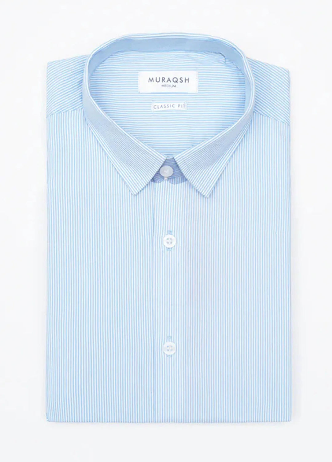 Muraqsh Mens Sky Blue Striped Formal Shirt