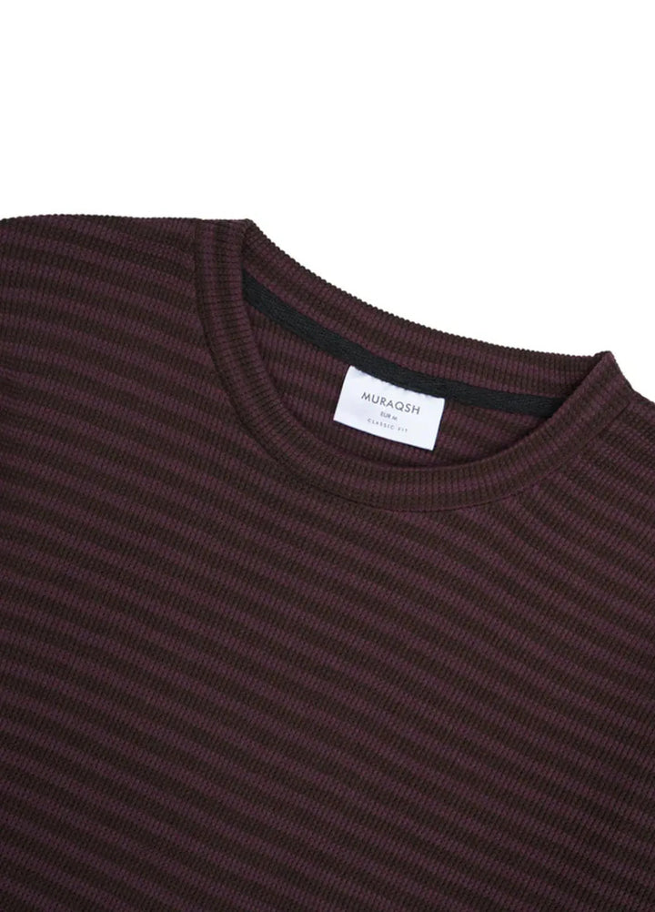 Muraqsh Mens Waffle Burgundy Striped Sweat Shirt