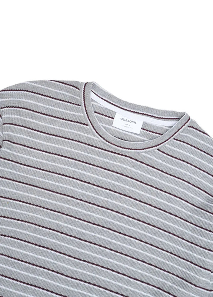 Muraqsh Mens Waffle Grey Striped Sweat Shirt