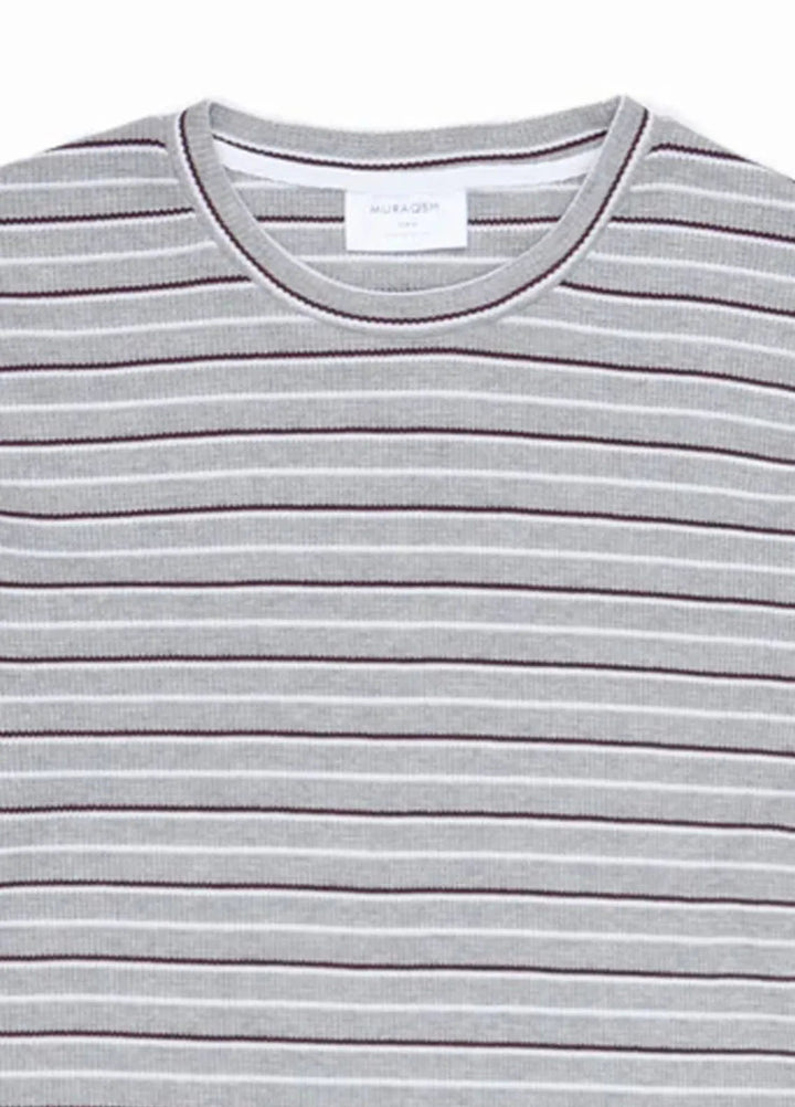 Muraqsh Mens Waffle Grey Striped Sweat Shirt