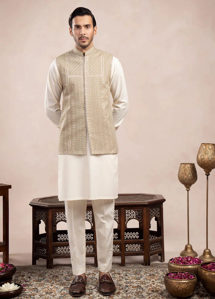 Muraqsh Pret Embroidered Raw Silk 1 Piece Royal Mint Embroidered Waistcoat