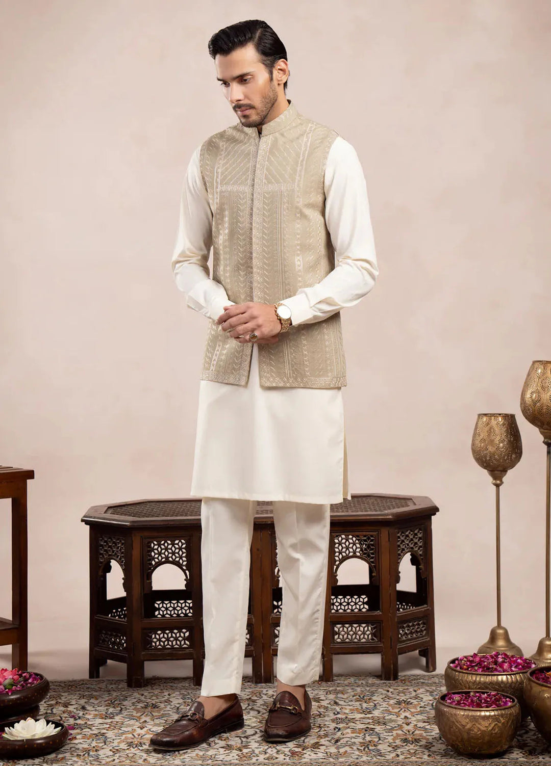 Muraqsh Pret Embroidered Raw Silk 1 Piece Royal Mint Embroidered Waistcoat