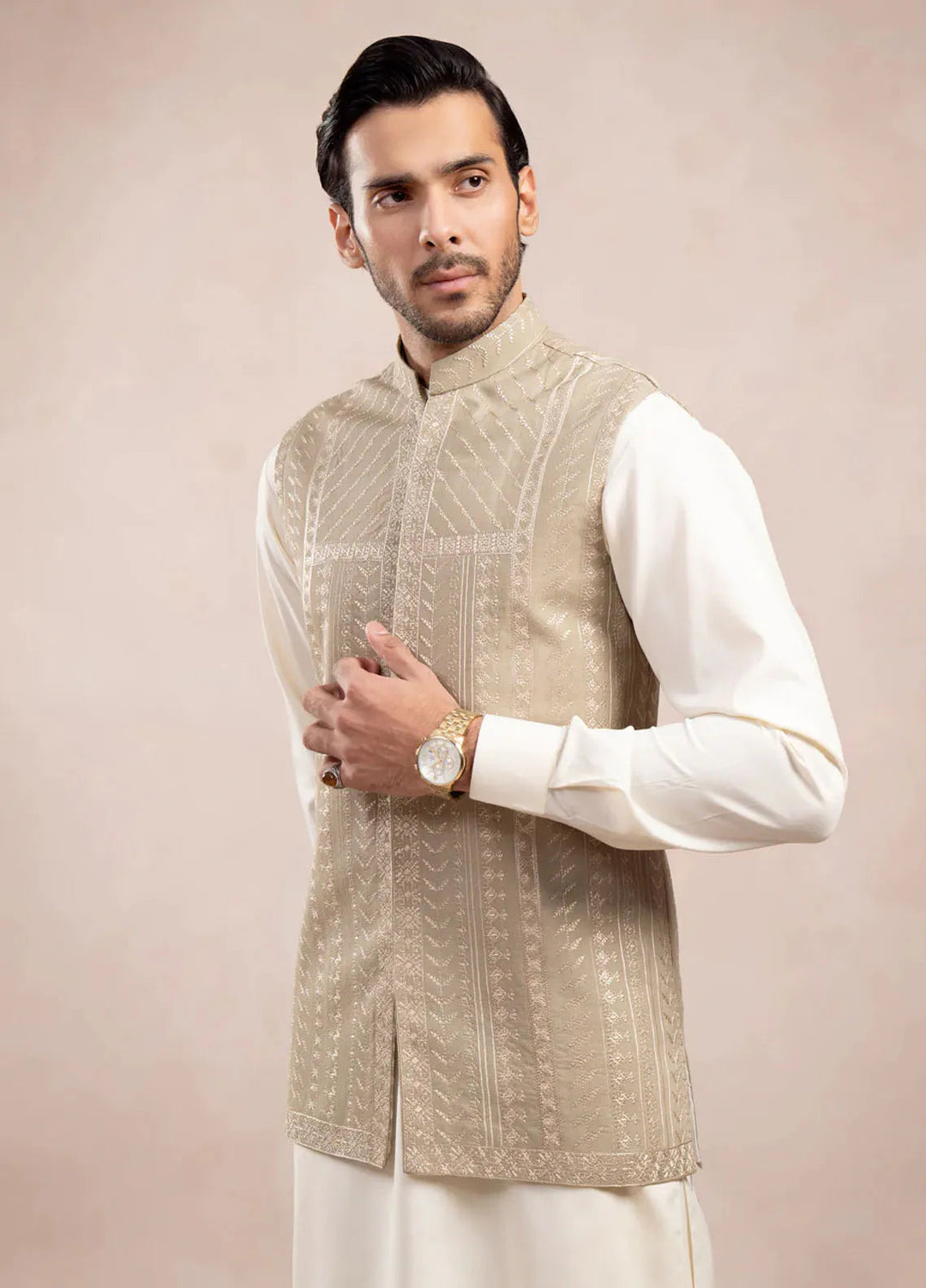 Muraqsh Pret Embroidered Raw Silk 1 Piece Royal Mint Embroidered Waistcoat