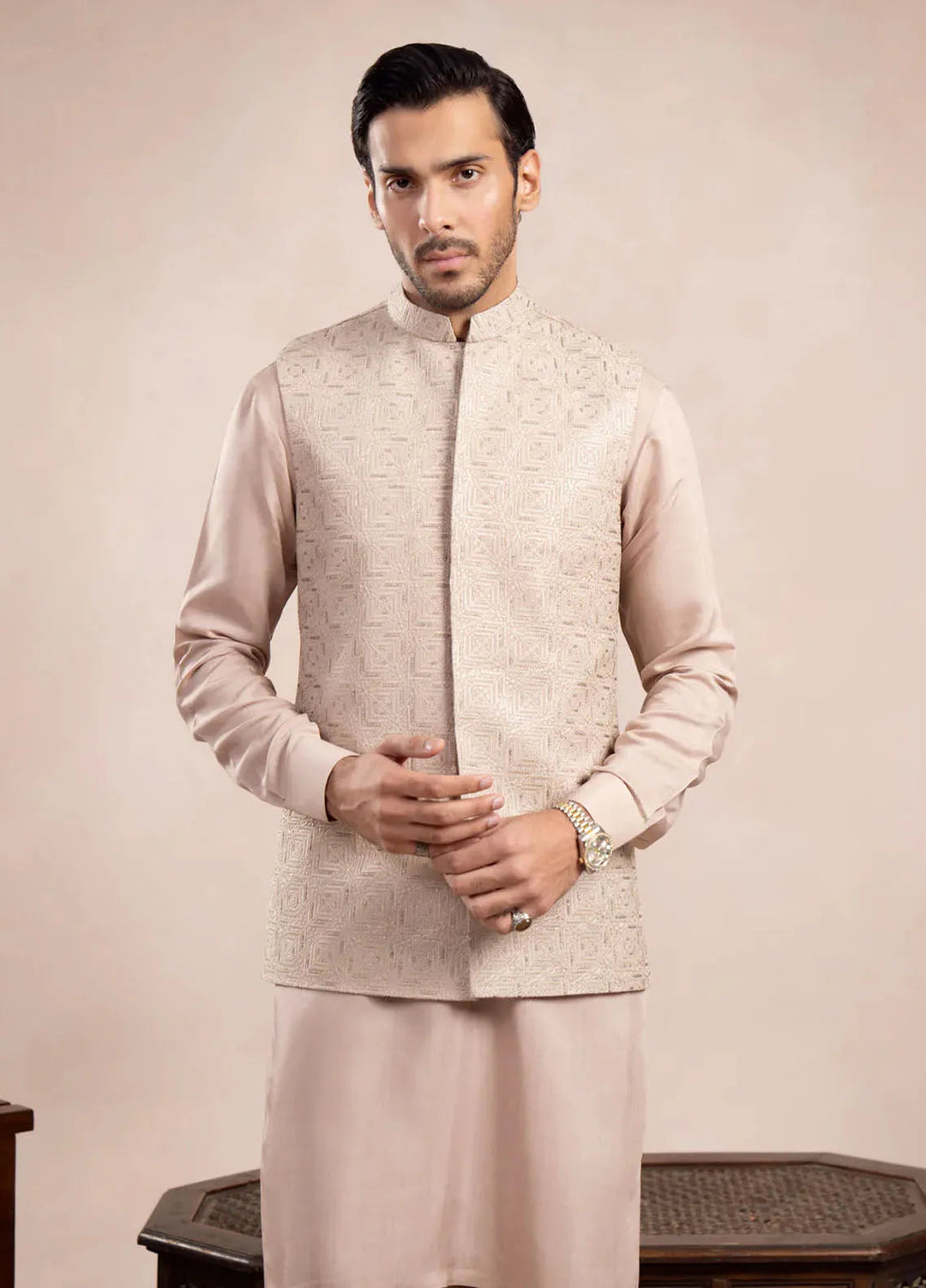 Muraqsh Pret Embroidered Raw Silk 1 Piece Square Embroidered Waistcoat