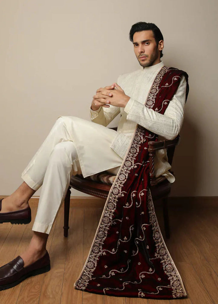 Muraqsh Pret Embroidered Raw Silk 2 Piece Bosky Kurta Trouser with Falling Prince Coat