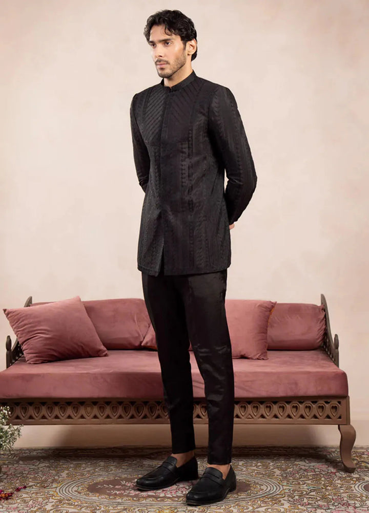 Muraqsh Pret Embroidered Raw Silk 2 Piece Royal Prince Coat with Trouser