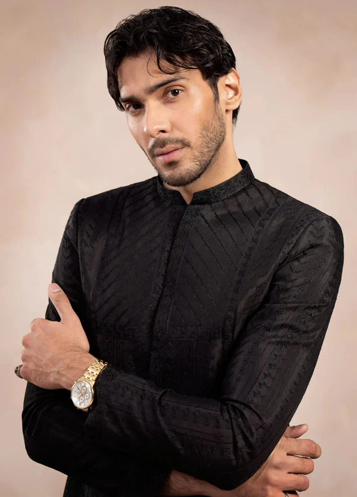 Muraqsh Pret Embroidered Raw Silk 2 Piece Royal Prince Coat with Trouser