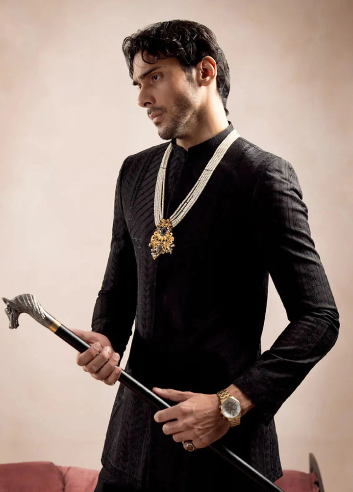 Muraqsh Pret Embroidered Raw Silk 2 Piece Royal Prince Coat with Trouser