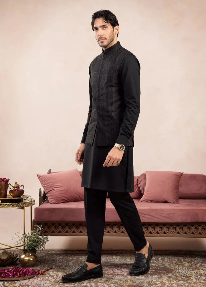 Muraqsh Raw Silk Embroidered Mens Kurta Trouser with Royal Waistcoat