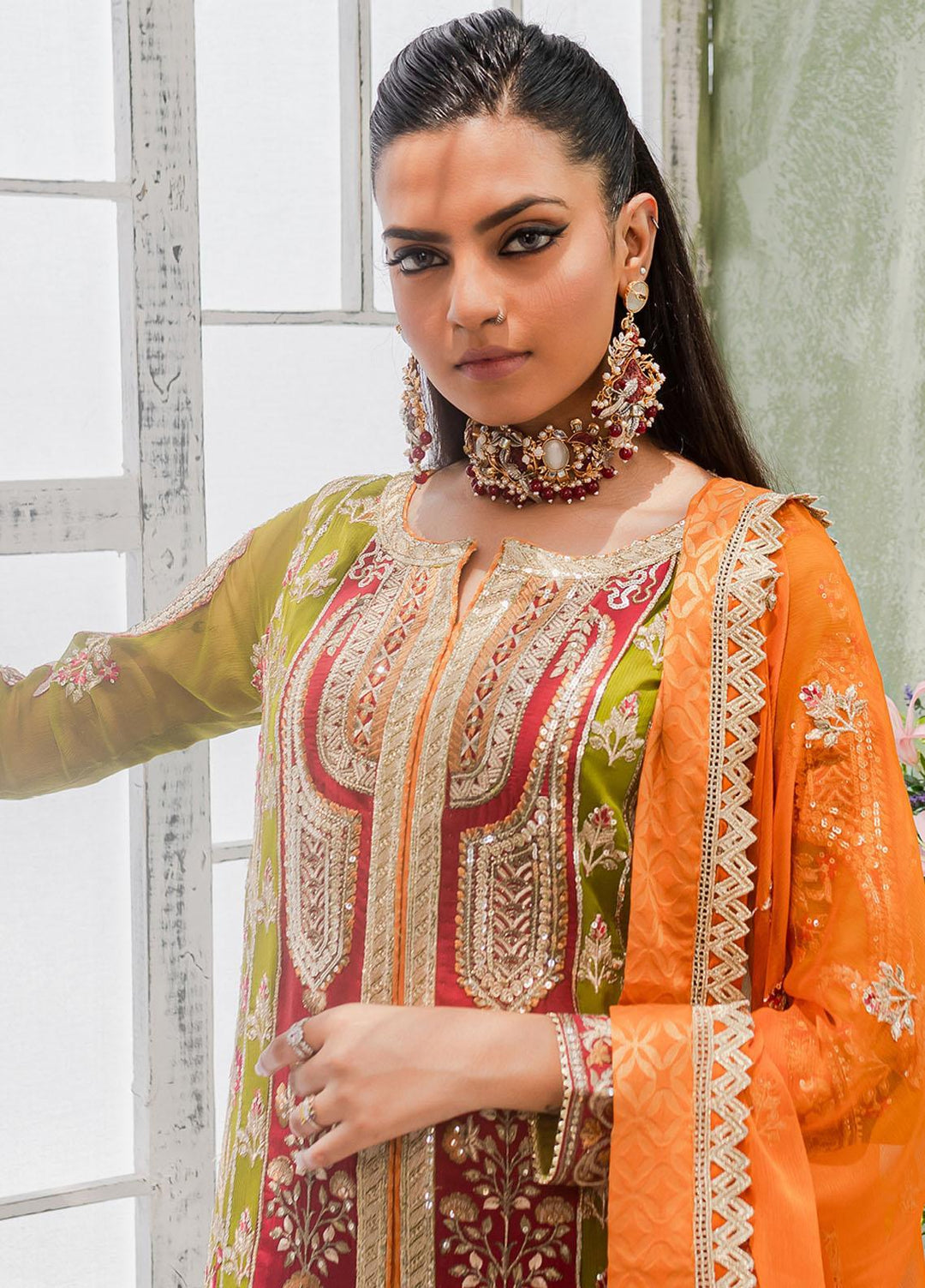 Murat By Freesia Premium Embroidered Chiffon Suits Unstitched 3 Piece FRE23MU FFD-0109 Greenery - Festive Collection