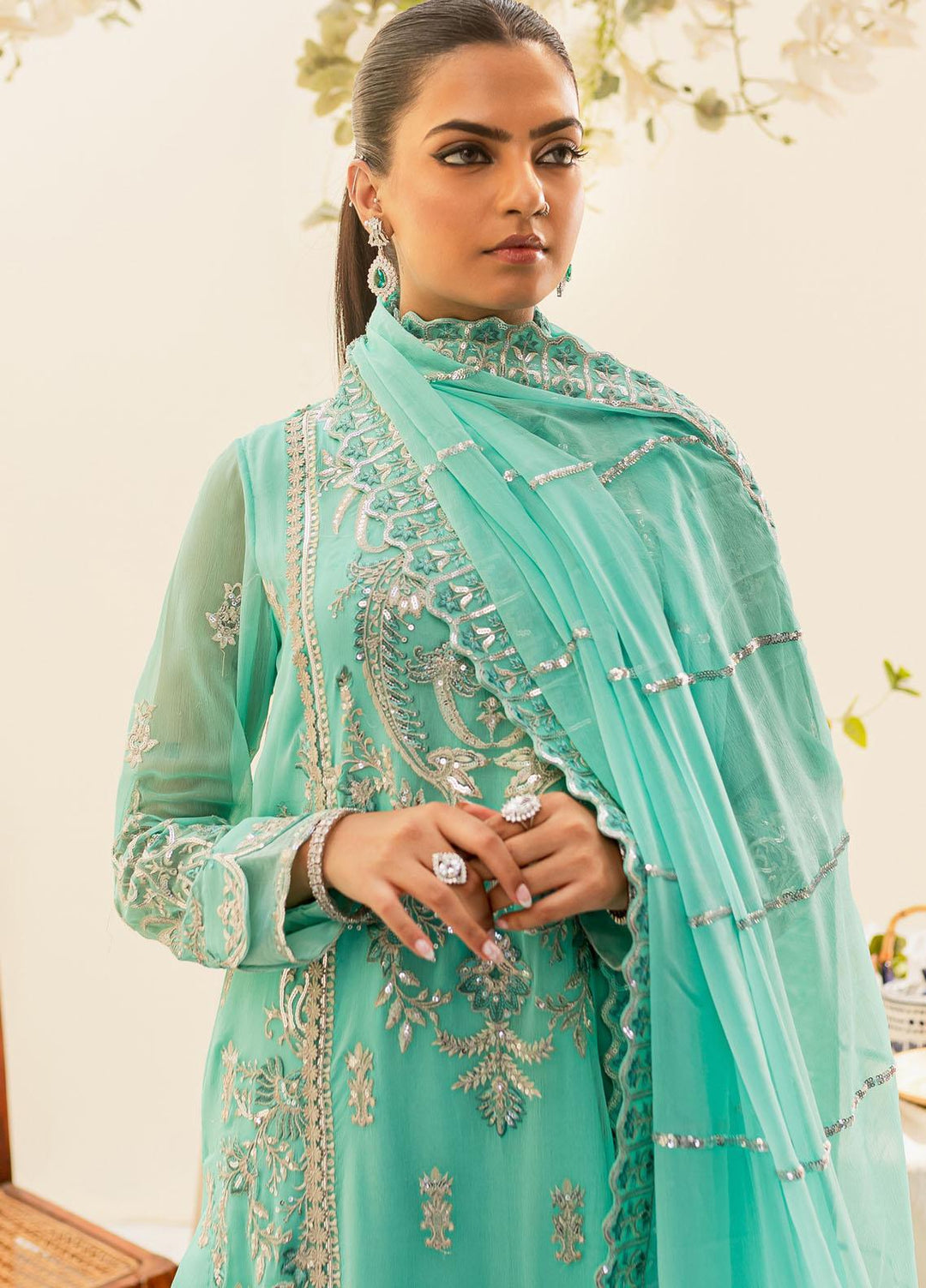 Murat By Freesia Premium Embroidered Chiffon Suits Unstitched 3 Piece FRE23MU FFD-0110 Beach Glass - Festive Collection