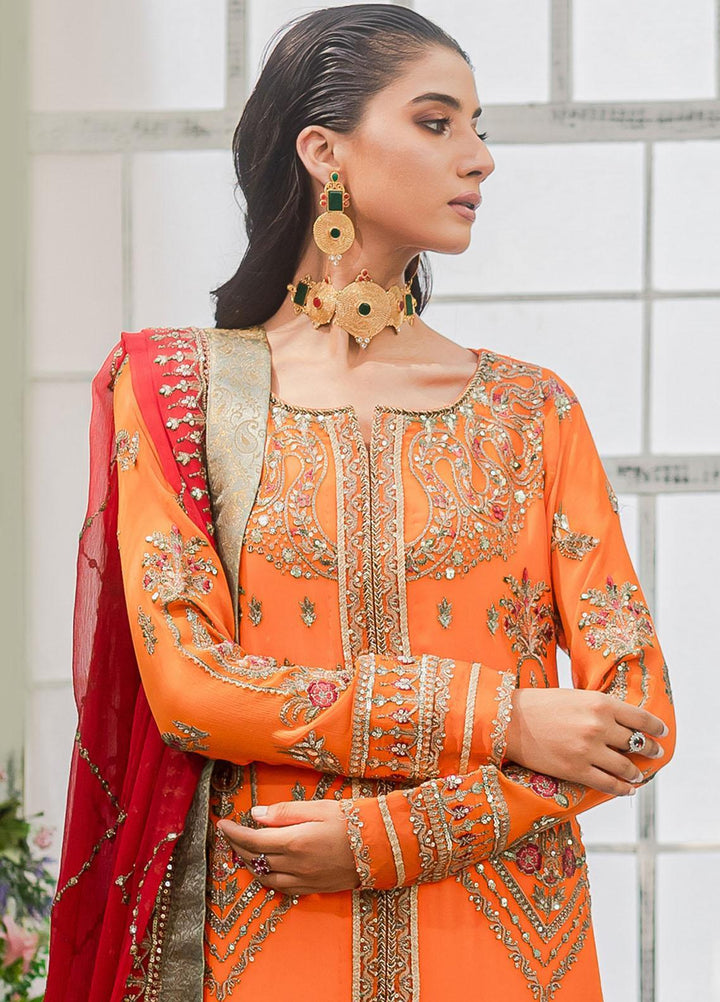 Murat By Freesia Premium Embroidered Chiffon Suits Unstitched 3 Piece FRE23MU FFD-0111 Orange Ochra - Festive Collection