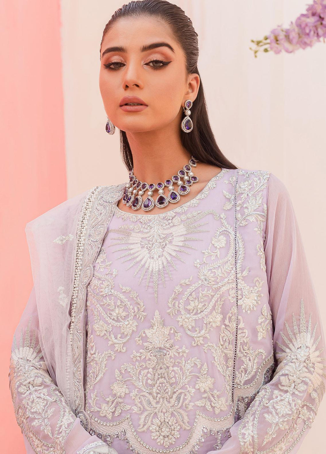 Murat By Freesia Premium Embroidered Chiffon Suits Unstitched 3 Piece FRE23MU FFD-0112 Evening Haze - Festive Collection