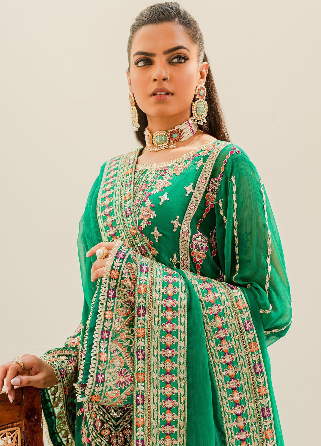 Murat By Freesia Premium Embroidered Chiffon Suits Unstitched 3 Piece FRE23MU FFD-0113 Jelly Bean - Festive Collection