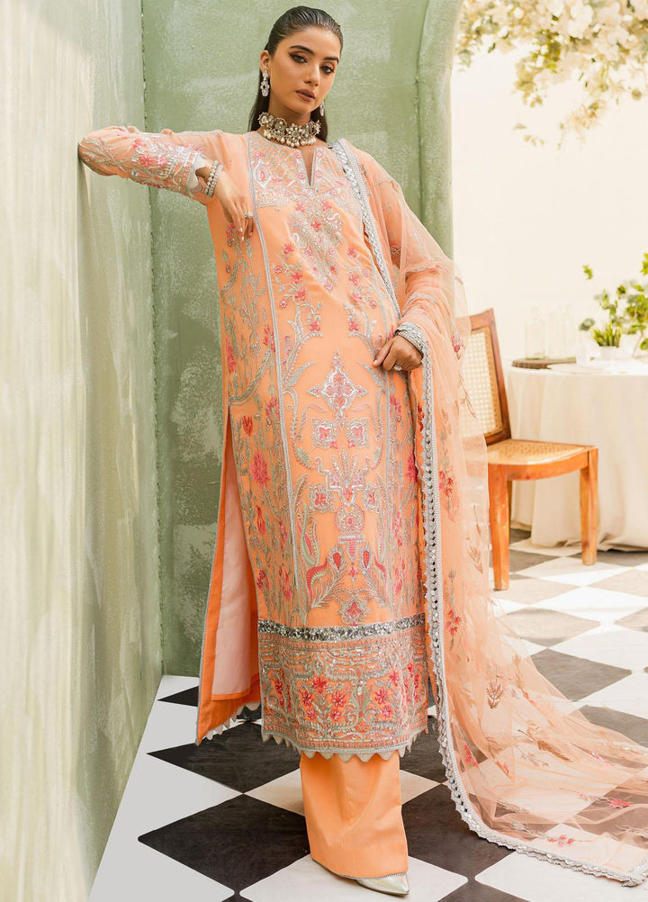 Murat By Freesia Premium Embroidered Chiffon Suits Unstitched 3 Piece FRE23MU FFD-0114 Pale Peach - Festive Collection