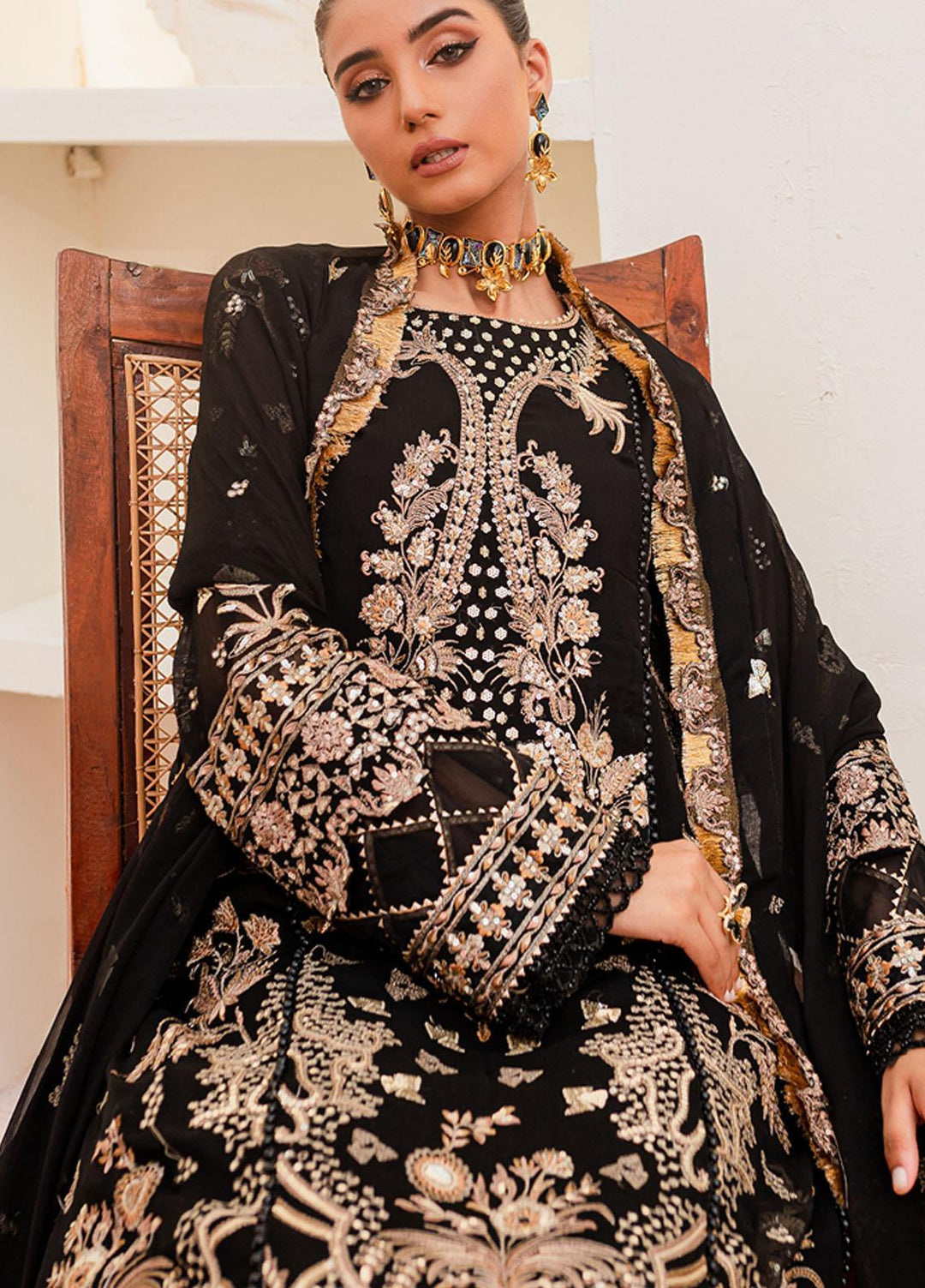 Murat By Freesia Premium Embroidered Chiffon Suits Unstitched 3 Piece FRE23MU FFD-0116 Onyx - Festive Collection