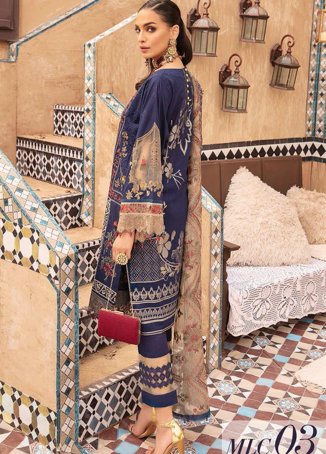 MusCari Embroidered Lawn Suits Unstitched 3 Piece MC21L MLC-03 - Summer Collection
