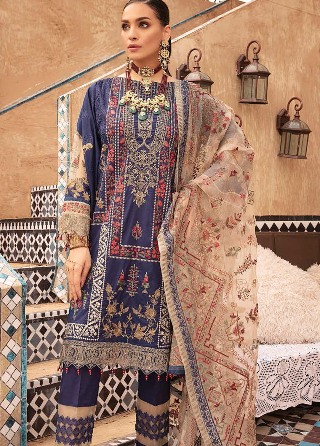 MusCari Embroidered Lawn Suits Unstitched 3 Piece MC21L MLC-03 - Summer Collection