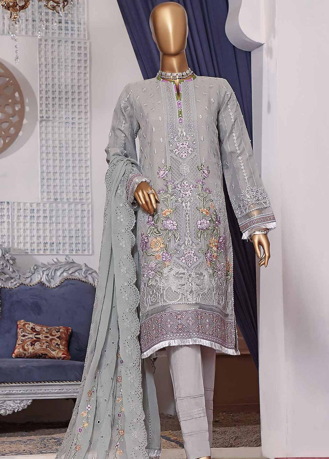 Muse By HZ Textiles Embroidered Organza Suits Unstitched 3 Piece HZ22M 09 Surmai - Luxury Collection
