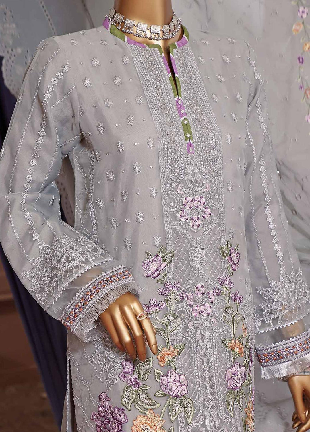 Muse By HZ Textiles Embroidered Organza Suits Unstitched 3 Piece HZ22M 09 Surmai - Luxury Collection